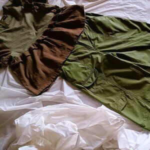 Wild Fable 100 % Cotton Loose Green Khaki Cargo Pants, Small